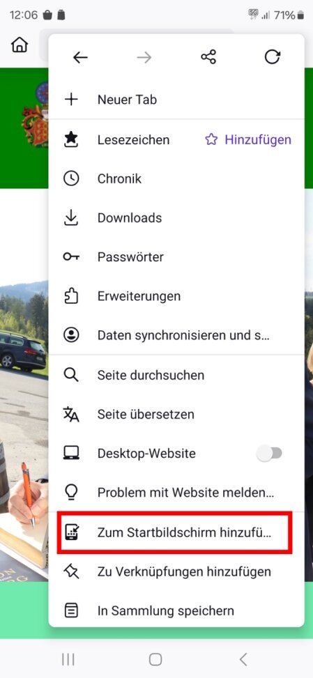 Auswahl zum Startbildschirm hinzufügen